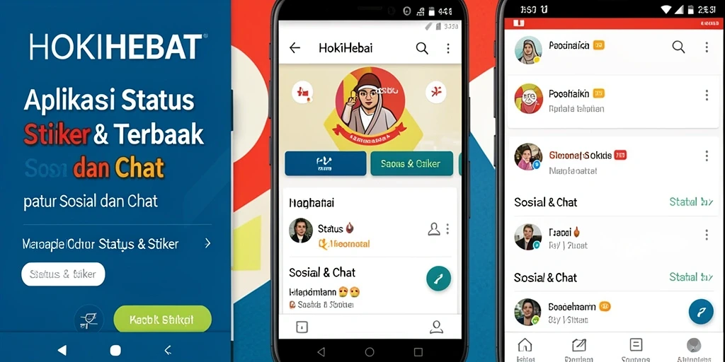 Antarmuka HOKIHEBAT menampilkan berbagai stiker menarik untuk komunikasi.