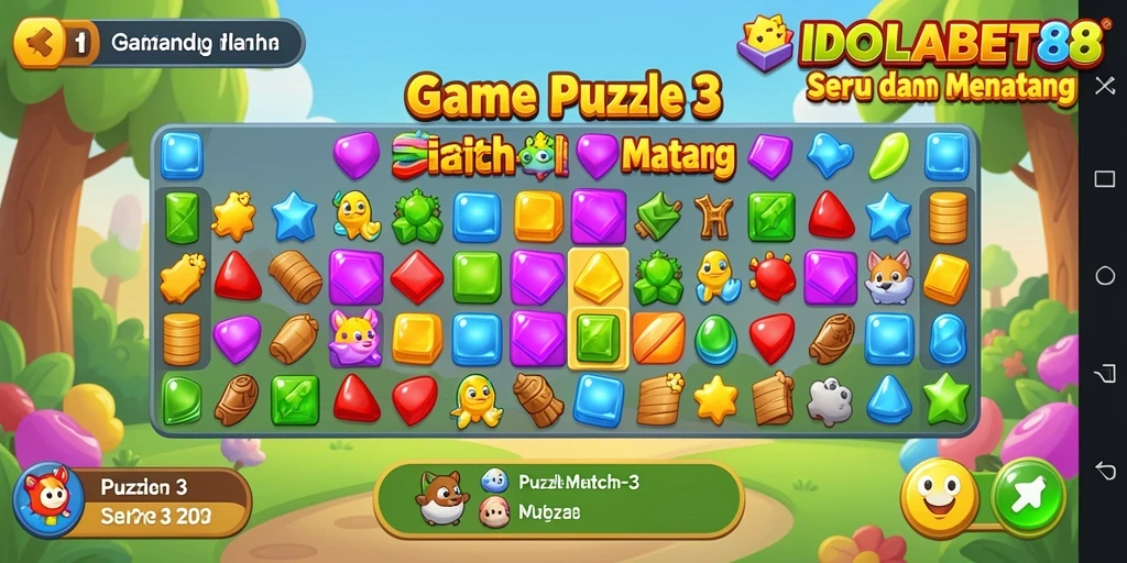 Screenshot IDOLABET88 menampilkan gameplay Puzzle Match-3 yang menarik.
