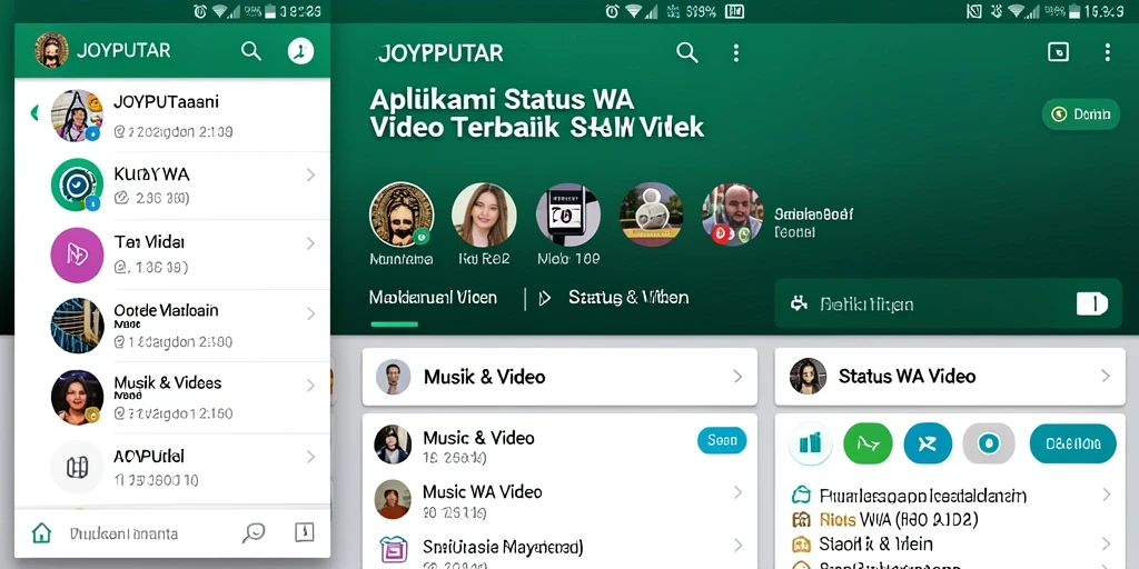 Antarmuka JOYPUTAR menampilkan berbagai video status yang menarik.